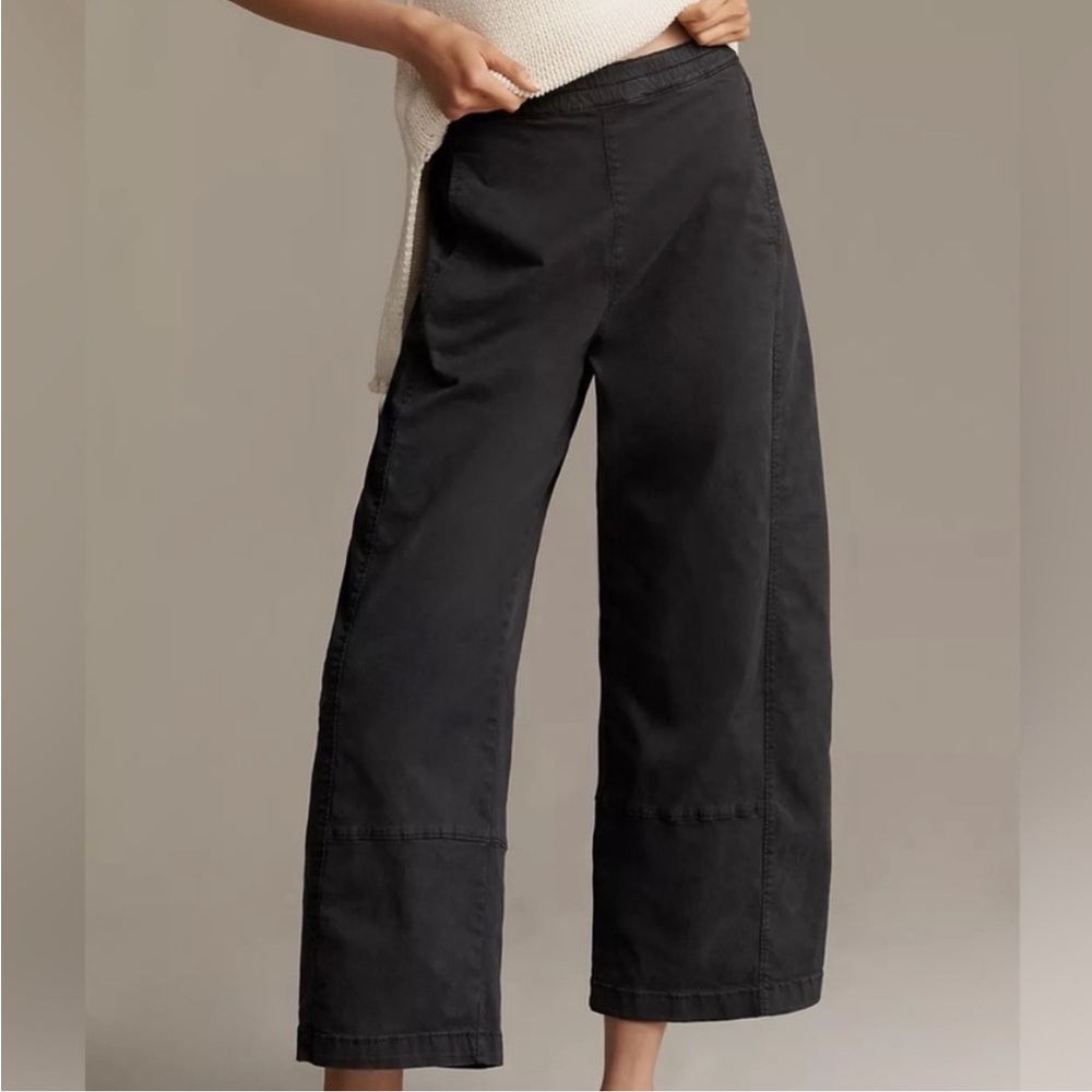 Anthropologie Pilcro The Izzie Relaxed Pull On Barrel Leg Pants Twill Black